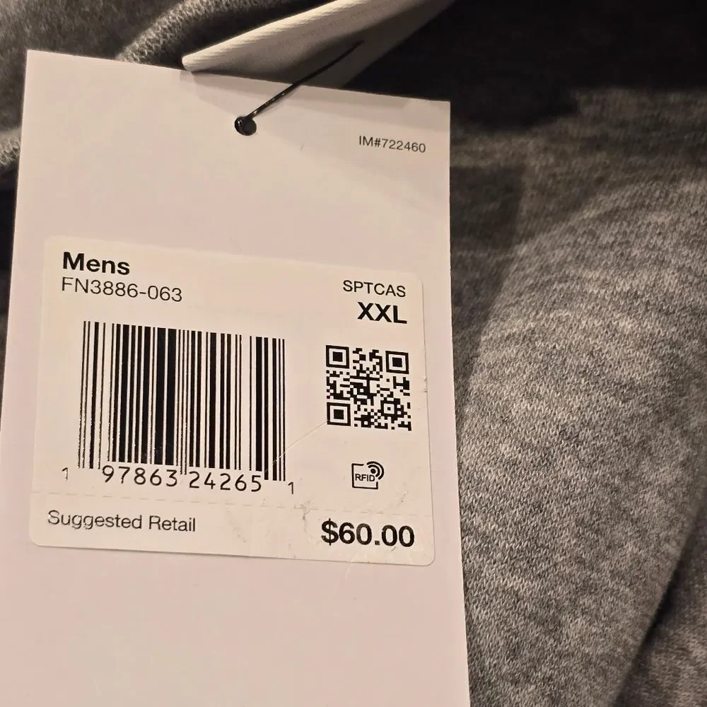Nike Sportswear Men's Grey Heather /  White Club Fleece Crew FN3886-063 Size XXL